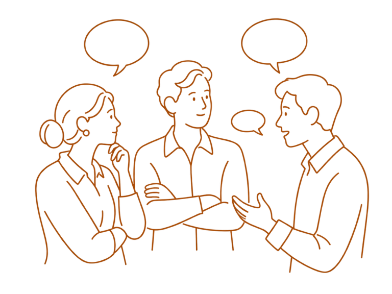 Canopée Médiation - Famille et proches Illustration de proches en discussion – médiation familiale et conflits entre proches