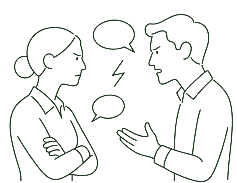 Canopée Médiation - Tensions entre collaborateurs Illustration de deux collaborateurs en tension – médiation en entreprise